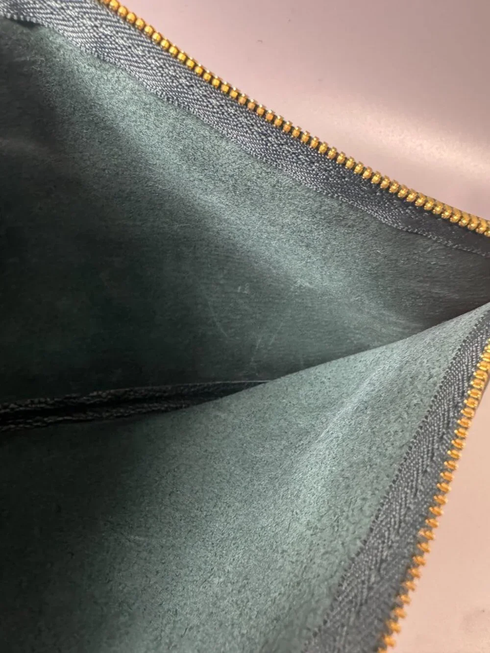 Ted Baker London Solid Green Zip Pouch Gold Hardware Logo Accent